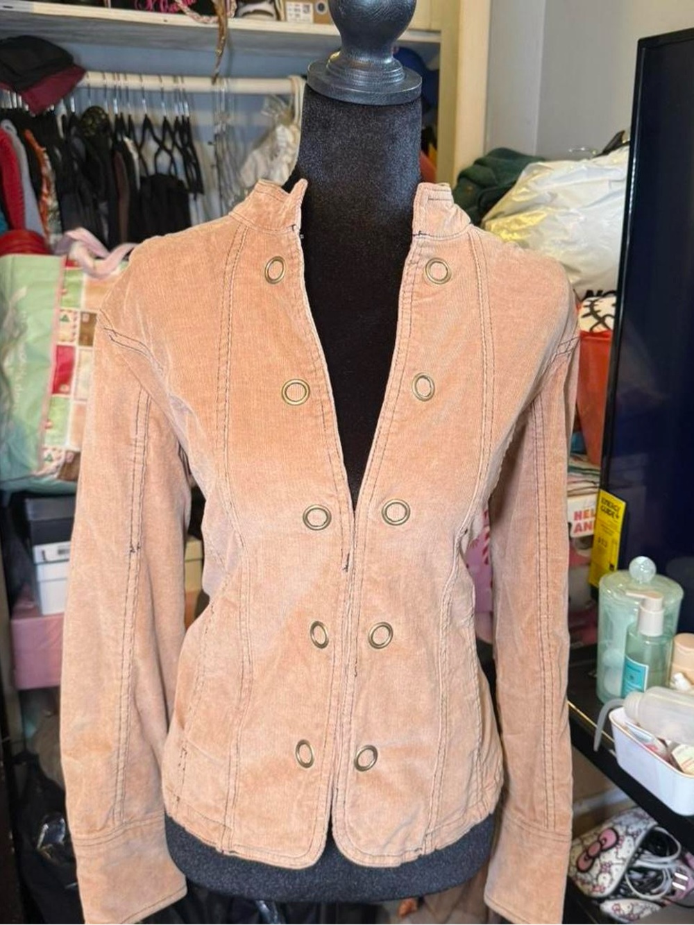 Live a Little Peach Corduroy Double-Row Button Jacket